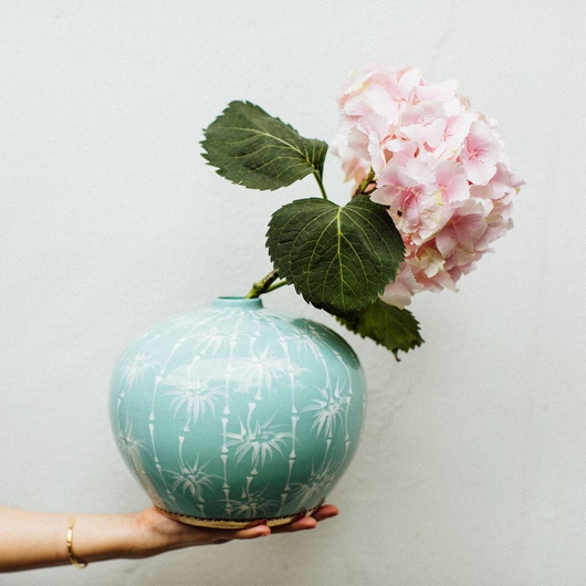 Mint Bamboo Round Ginger Jar