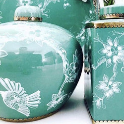 Vintage Bird Ginger Jar in Teal